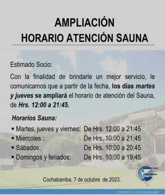 Ampliación – Horario Atención Sauna